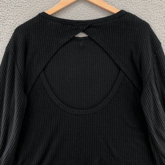 Lulus Sweater Womens Medium Black Balloon Sleeve Backless Waffle Knit Pullover - Picture 4 of 9